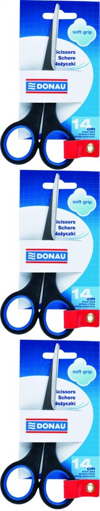 3x Nożyczki biurowe Donau Soft Grip, 14cm, czarno-niebieski