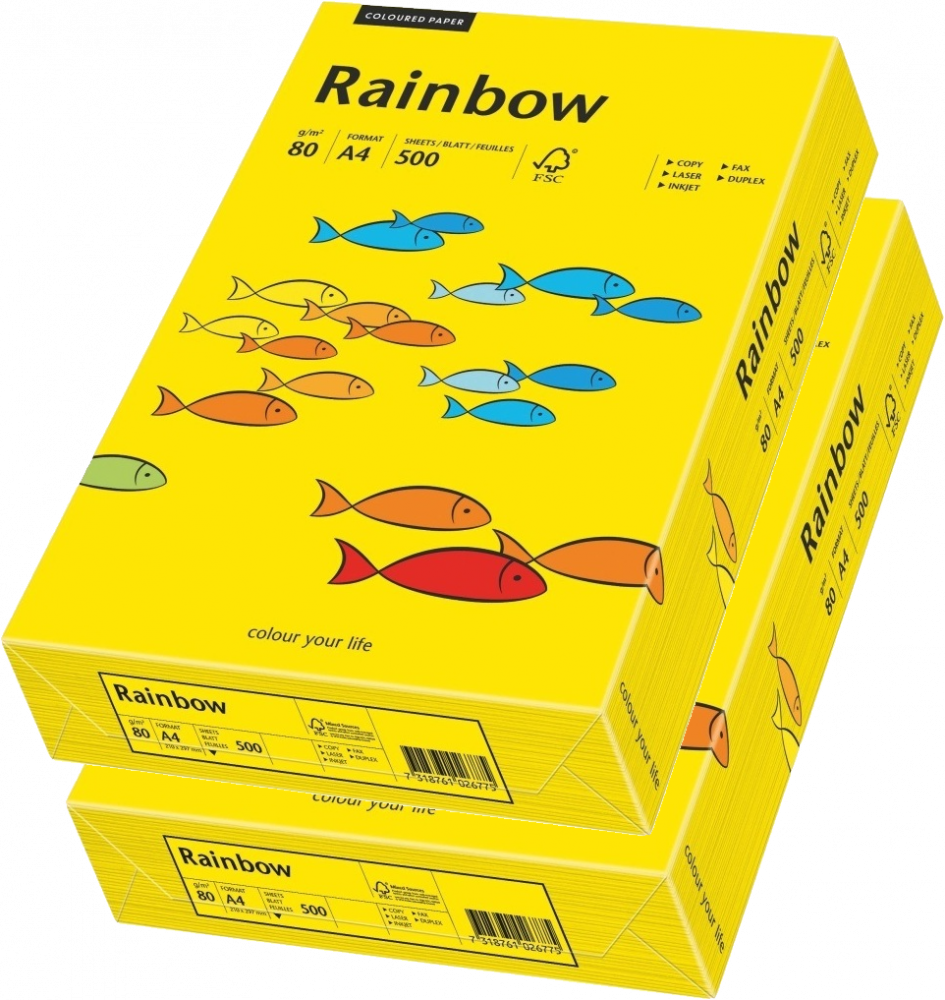 2x Papier ksero ekologiczny Rainbow, A4, 80g/m2, 500 arkuszy, ciemny żółty (R18)