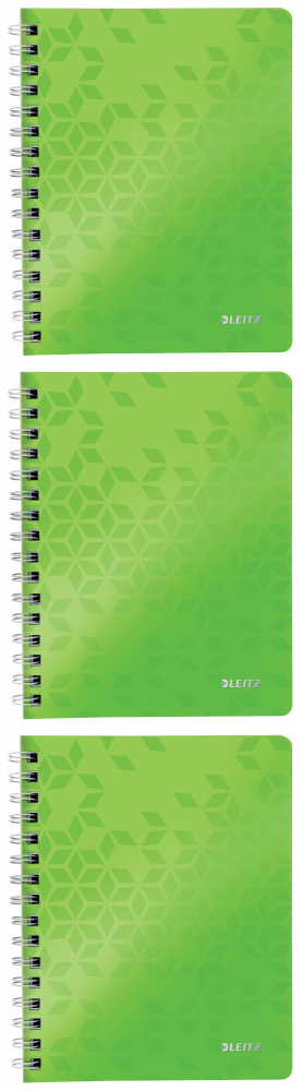 3x Kołonotatnik Leitz Wow, A5, w kratkę, 80 kartek, okładka PP, zielony