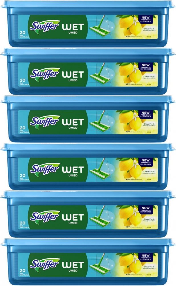 6x Chusteczki do mopa Swiffer Sweeper Wet, mokre, cytrynowy, 20 sztuk