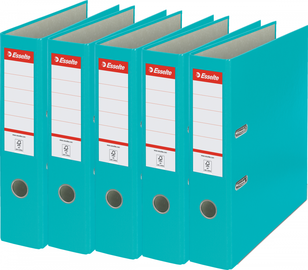 5x Segregator A4 Esselte, 75mm, do 500 kartek, ekonomiczny, turkusowy