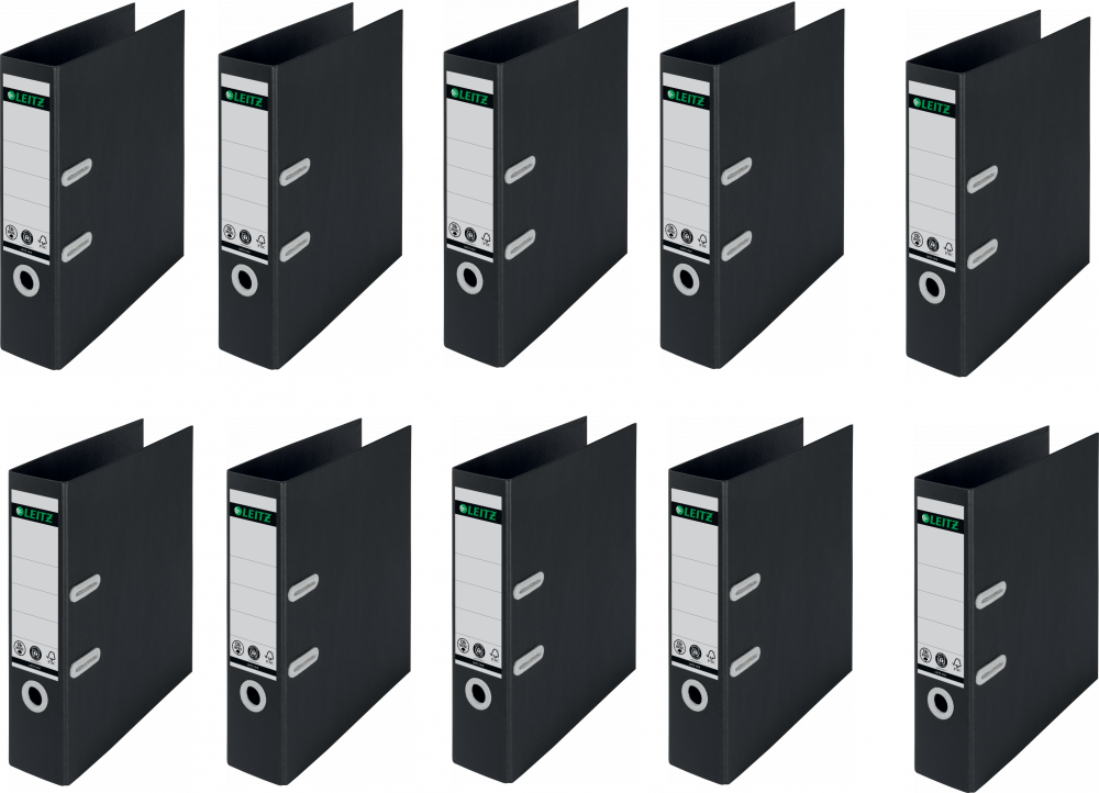 10x Segregator A4 Leitz Recycle 180°, A4, szerokość grzbietu 80mm, do 600 kartek, czarny