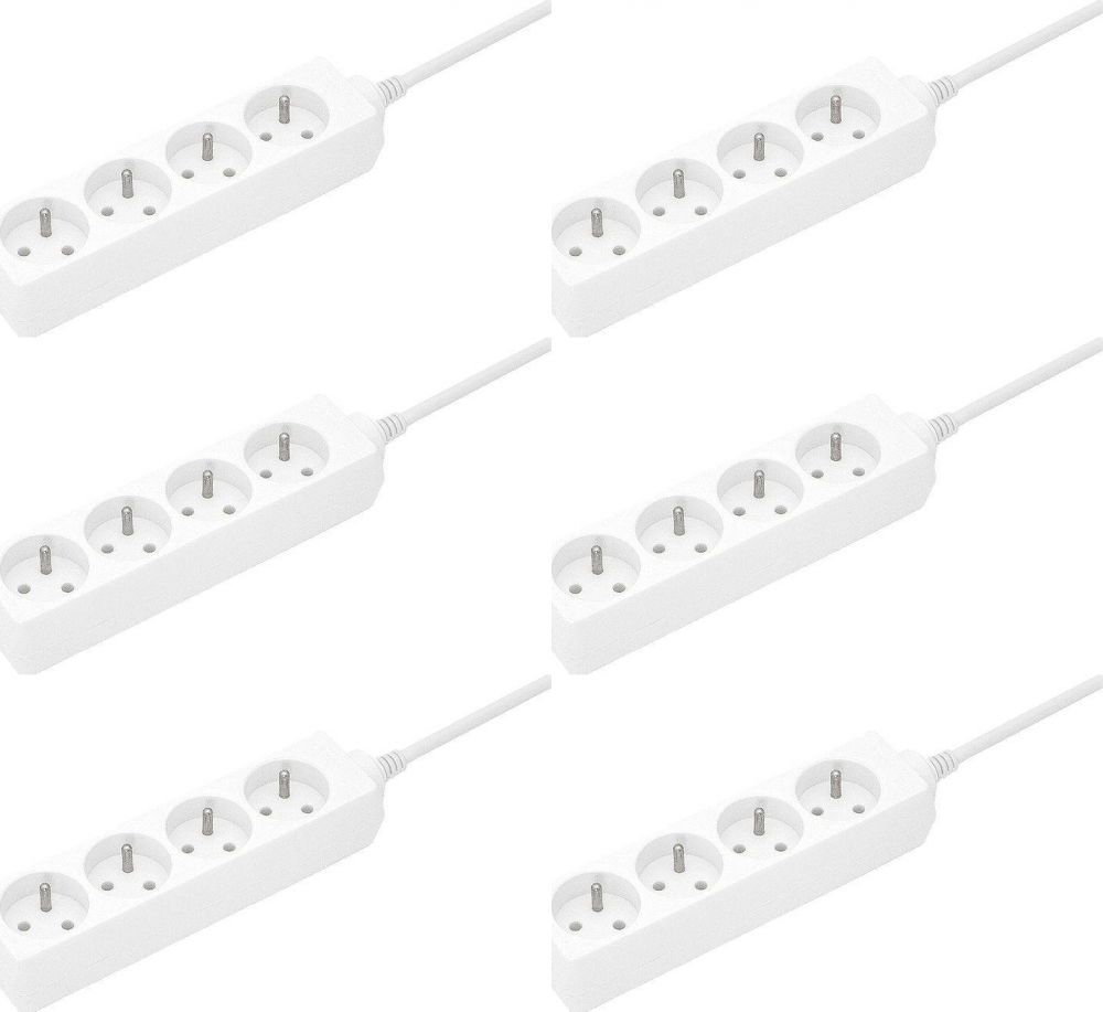 6x Przedłużacz Plastrol, 3m, 4 gniazda, biały