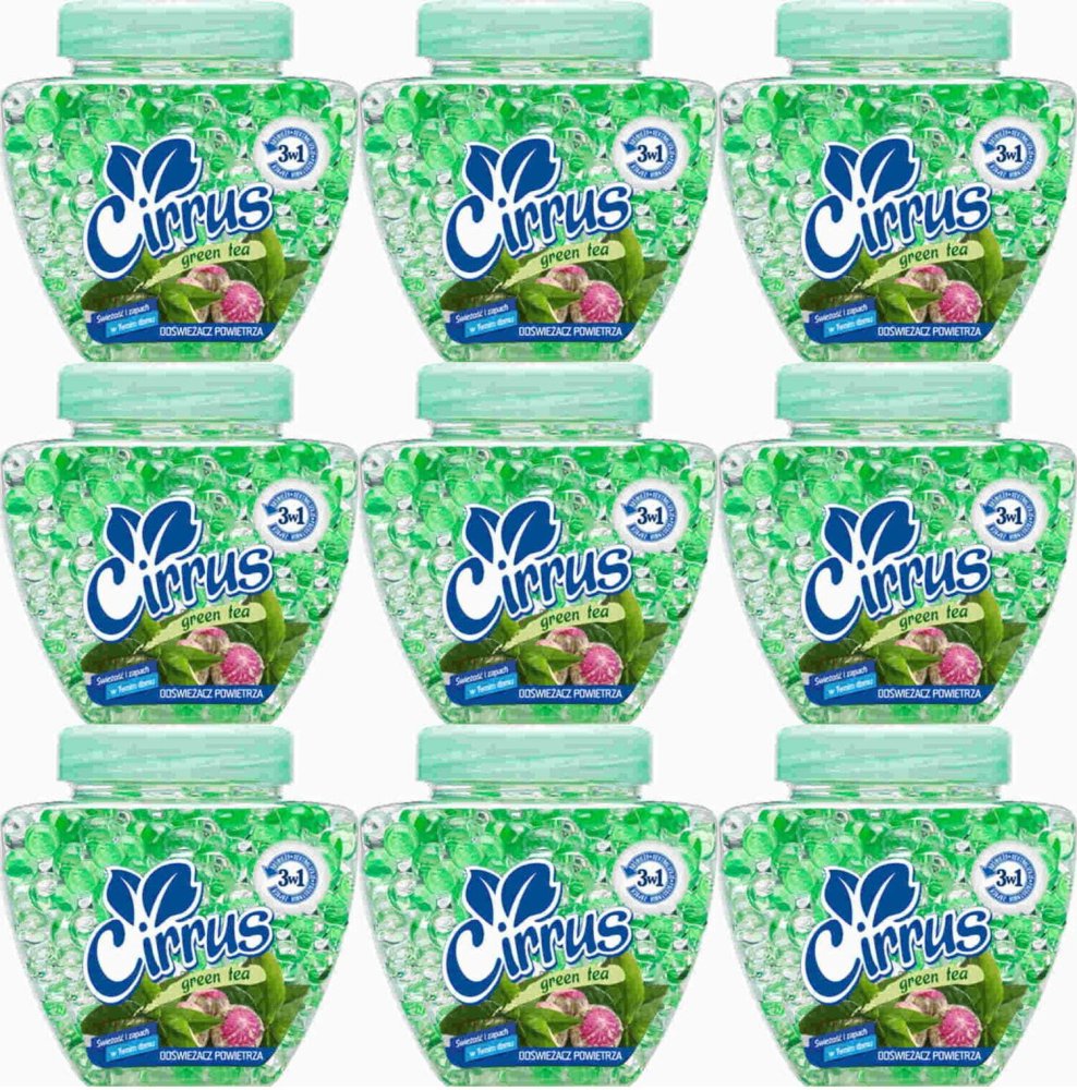 9x Odświeżacz powietrza Cirrus kulki, green tea, żel, 250g