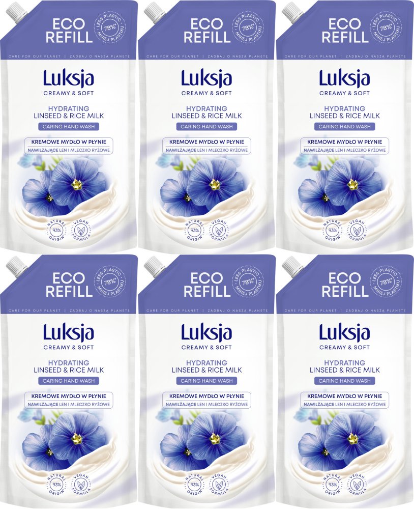 6x Mydło w płynie Luksja Creamy len i mleczko ryżowe, zapas, 900ml