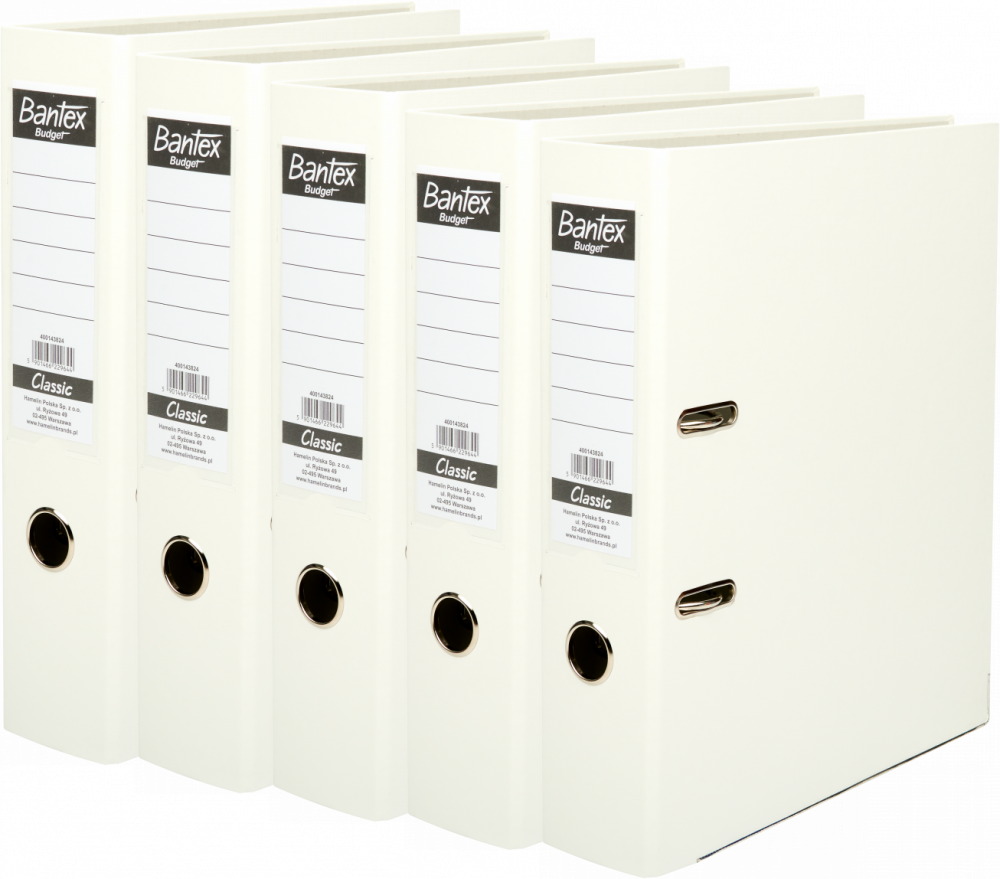 5x Segregator A4 Bantex Budget Classic, 75mm, do 500 kartek, biały