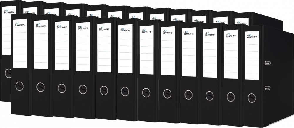 24x Segregator A4 Ofix Economy, z wyklejką, 75mm, do 500 kartek, czarny