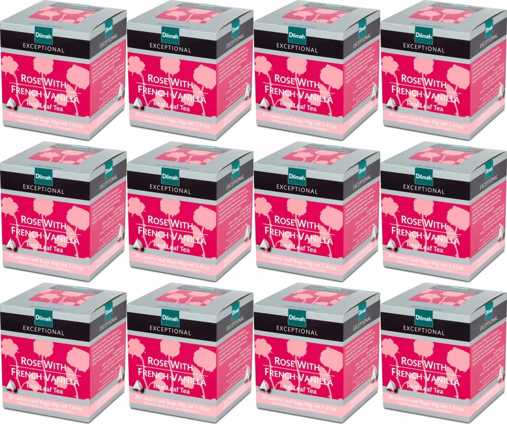 12x Herbata czarna w piramidkach Dilmah Exceptional Rose with French Vanilla, róża i wanilia, 20 sztuk x 2g