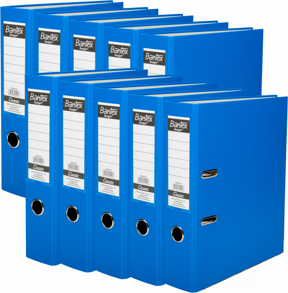10x Segregator A4 Bantex Budget Classic, 75mm, do 500 kartek, niebieski