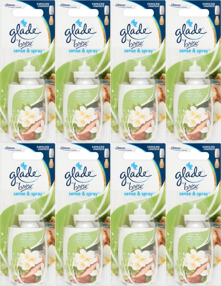 8x Wkład do odświeżacza automatycznego Glade by Brise, Sense&Spray, drzewo sandałowe z Bali i Jaśmin, 18ml
