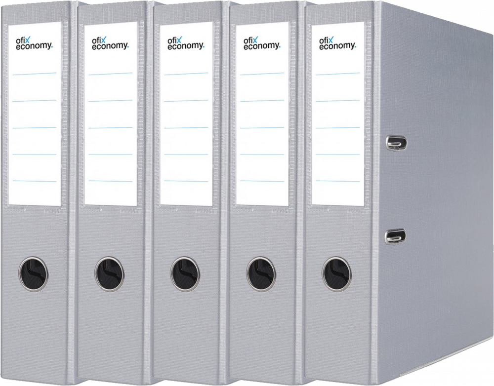 5x Segregator A4 Ofix Economy, z wyklejką, 75mm, do 500 kartek, szary