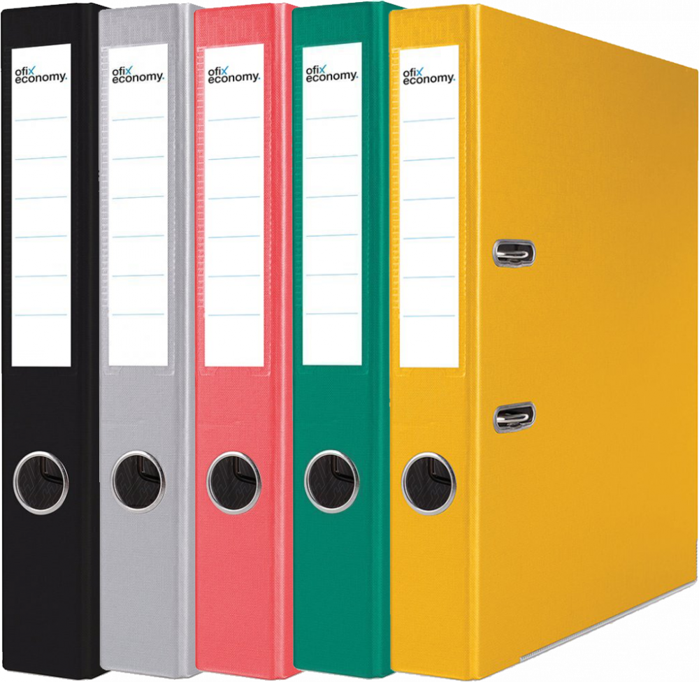 Zestaw 5x segregator Ofix Economy, A4, szerokość grzbietu 50mm, do 350 kartek, mix kolorów
