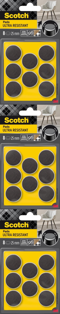 3x Podkładki filcowe Scotch, 25mm, 8 sztuk, szary
