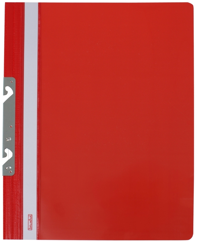 Skoroszyt plastikowy hakowy Biurfol, twardy, A4, do 200 kartek, czerwony