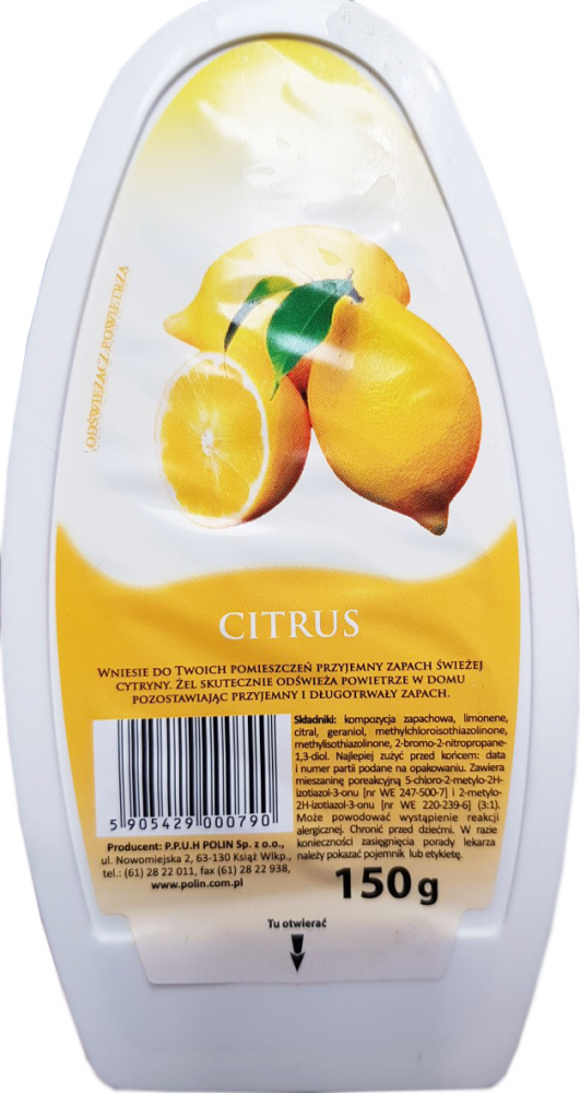 Odświeżacz powietrza Citrus, cytrynowy, żel, 150g