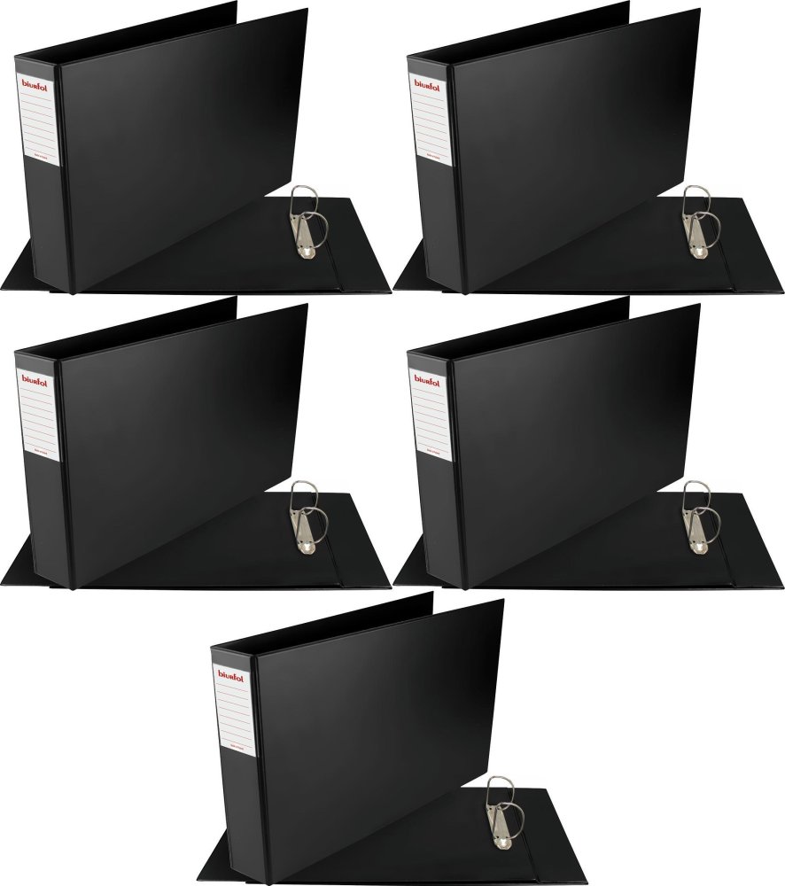 5x Segregator ringowy poziomy Biurfol, A3, szerokość grzbietu 70mm, do 500 kartek, czarny