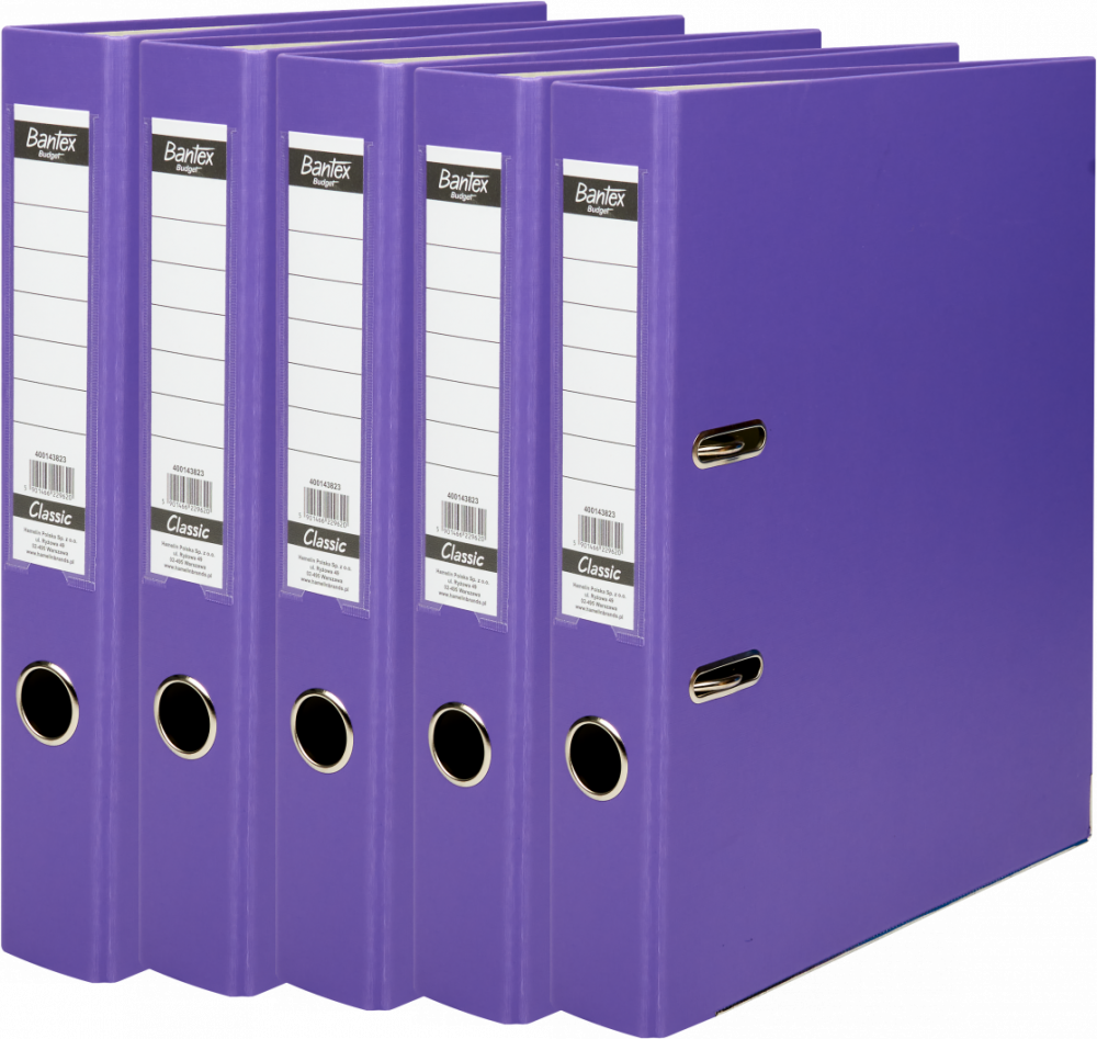5x Segregator A4 Bantex Budget Classic, 50mm, do 350 kartek, fioletowy