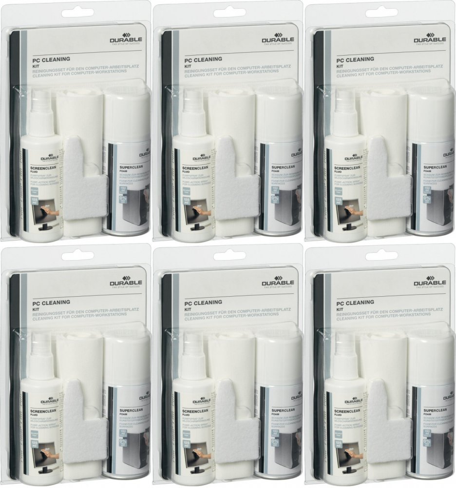 6x Zestaw czyszczący Durable PC cleaning, pianka 150ml + płyn do czyszczenia 125ml + 1 czyścik do klawiatury + 10 ściereczek