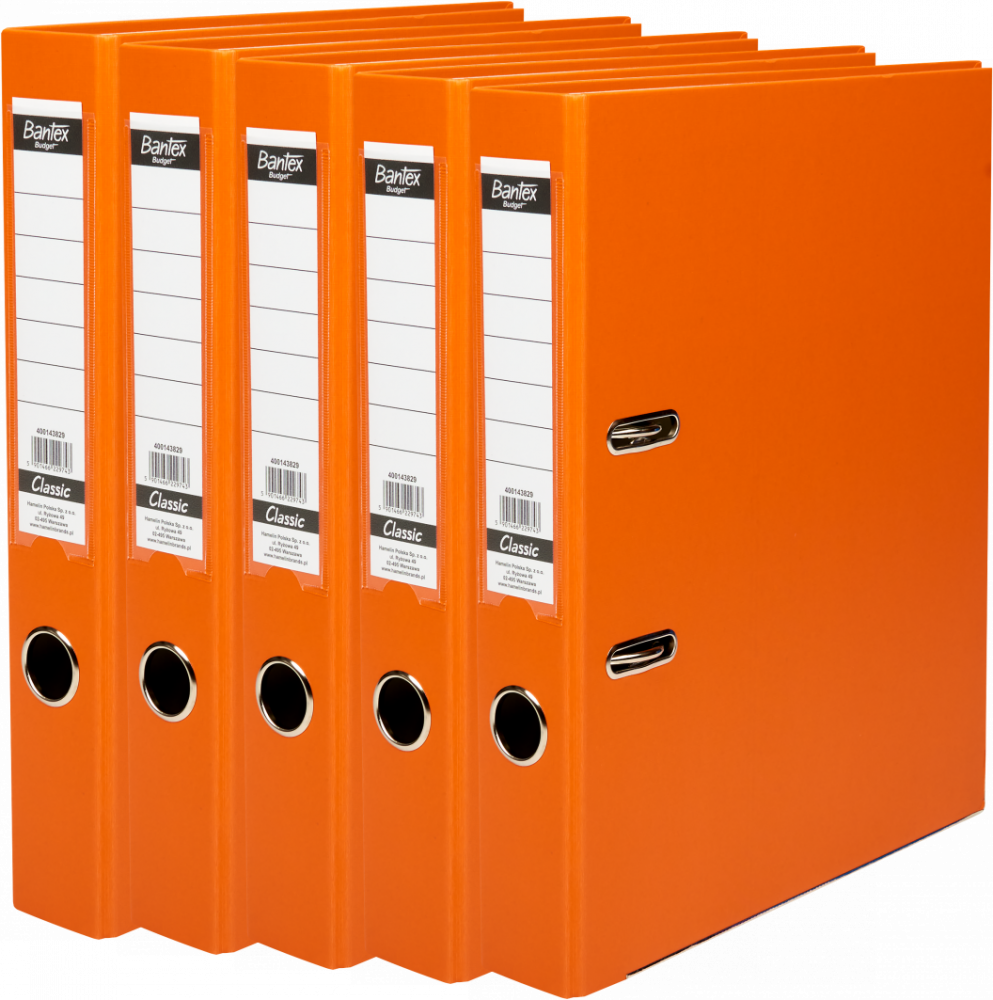 5x Segregator A4 Bantex Budget Classic, 50mm, do 350 kartek, pomarańczowy