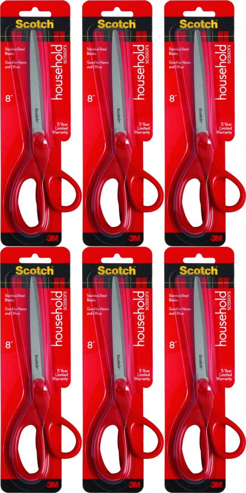6x Nożyczki biurowe Scotch, uniwersalne, 20.5cm, czerwony