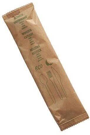 Zestaw jednorazowy: nóż+widelec+łyżka+serwetka Papstar Eco-set, drewno, 300 sztuk, brązowy
