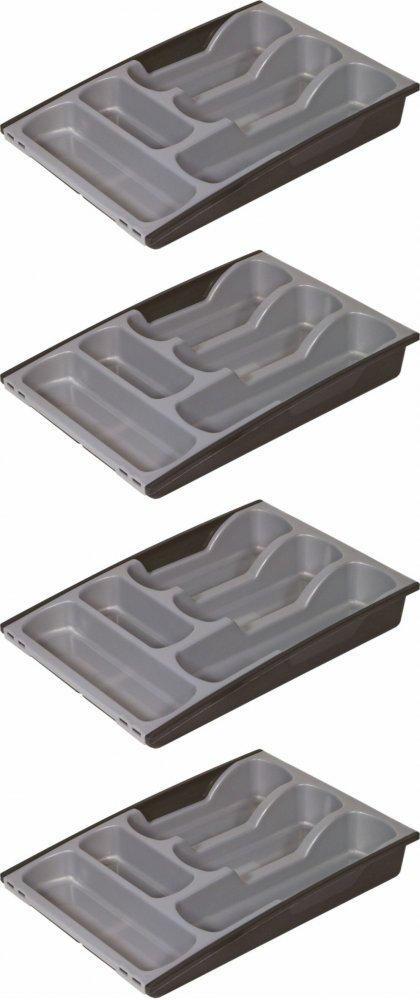 4x Wkład do szuflady na sztućce rozsuwany, 300x420x64mm, czarno-srebrny