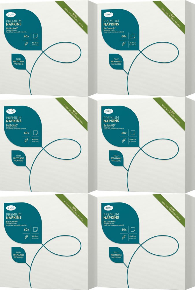 6x Serwetki Duni Bio Dunisoft, 40x40cm, 60 sztuk, biały