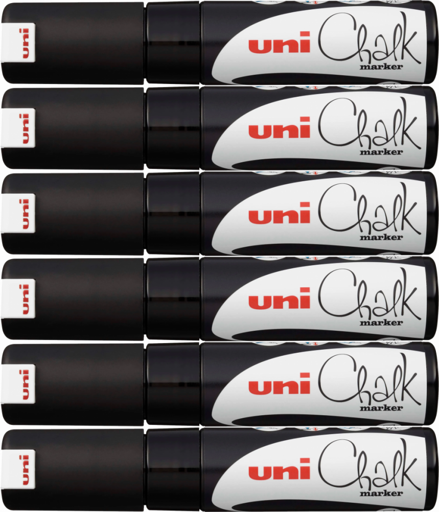 6x Marker kredowy Uni PWE-8K, ścięta, czarny