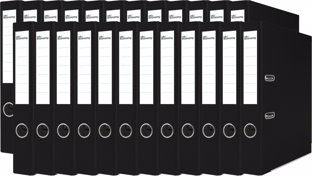 24x Segregator A4 Ofix Economy, z wyklejką, 50mm, do 350 kartek, czarny