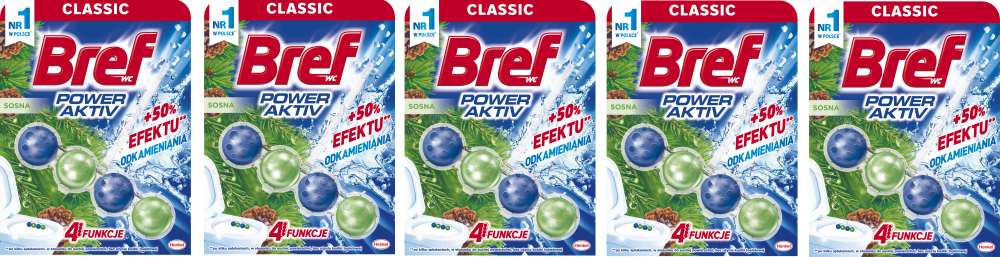 5x Zawieszka (kulki) do WC Bref, Power Activ Pine, sosna, 50g