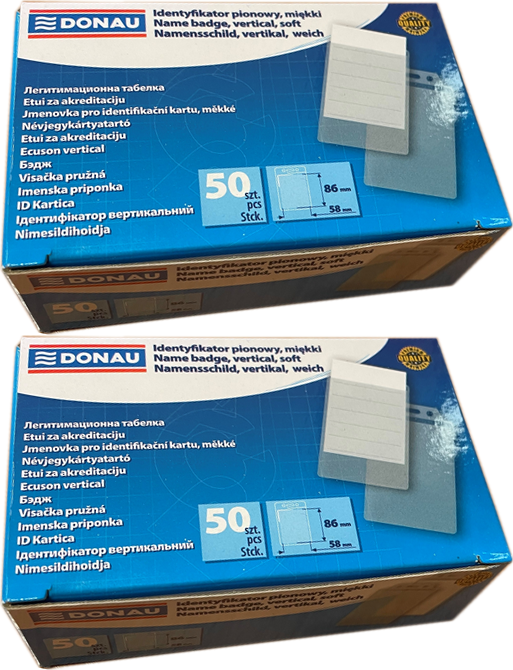 100x Identyfikator miękki Donau, otwór z góry, 68x108mm, przezroczysty