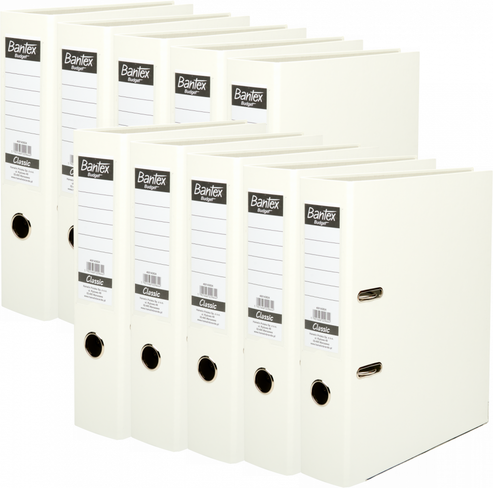 10x Segregator A4 Bantex Budget Classic, 75mm, do 500 kartek, biały