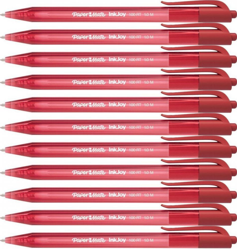 10x Długopis automatyczny Paper Mate, InkJoy 100RT, M (1mm), czerwony