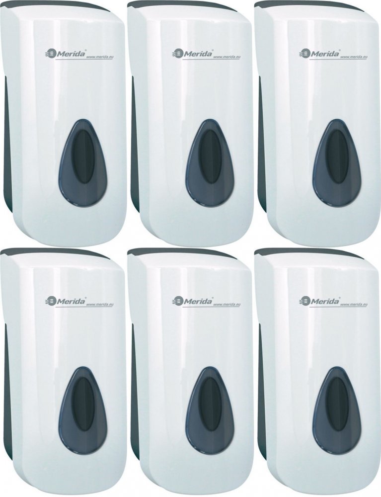 6x Dozownik do mydła w płynie Merida Top Mini, szare okienko, 9cmx19cmx9.8cm, 400ml, biały