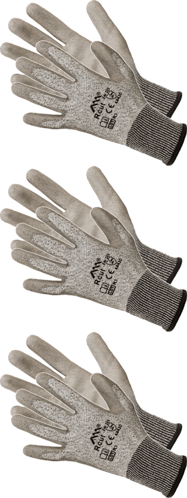 3x Rękawice robocze Art-Mas RCUT KAT.2, antyprzecięciowe, powlekane, rozmiar 7, szary