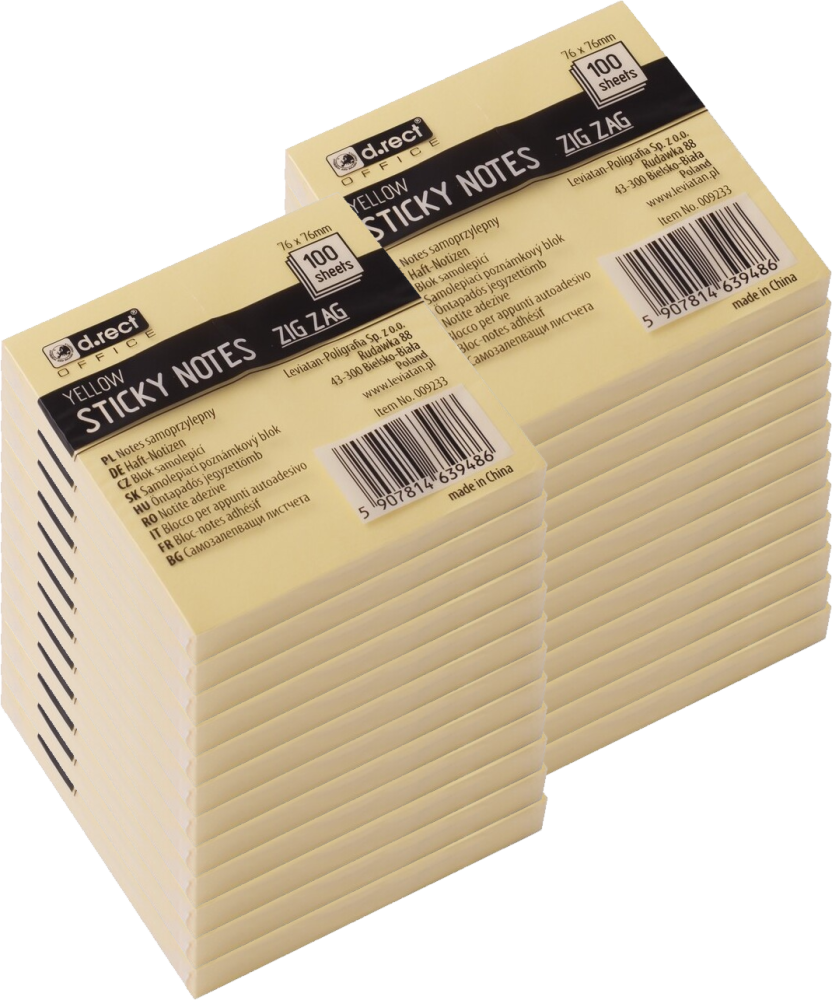 24x Karteczki samoprzylepne D.Rect ZIG-ZAG, 76x76mm, 100 karteczek, żółty