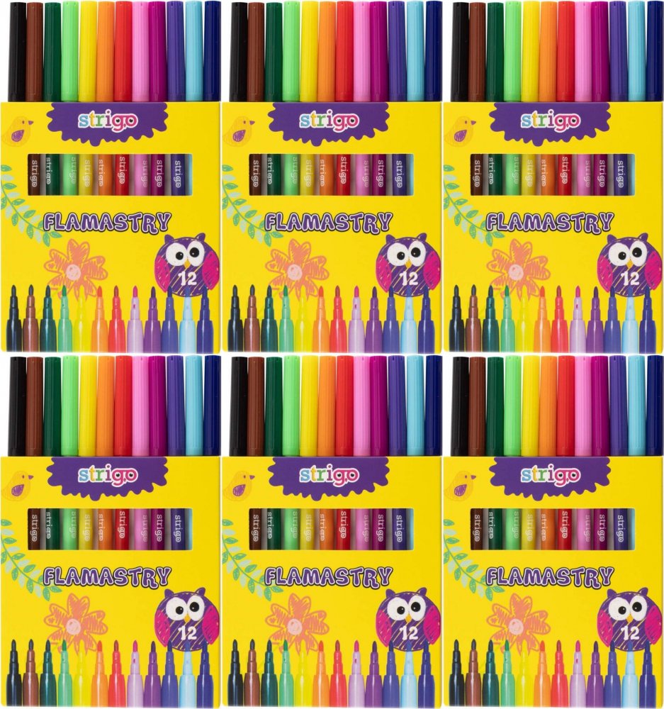 6x Flamastry Strigo, 12 sztuk, mix kolorów