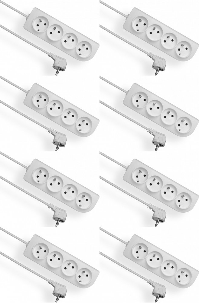 8x Przedłużacz Elgotech z otworami montażowymi, 1.5m, 4 gniazda, biały