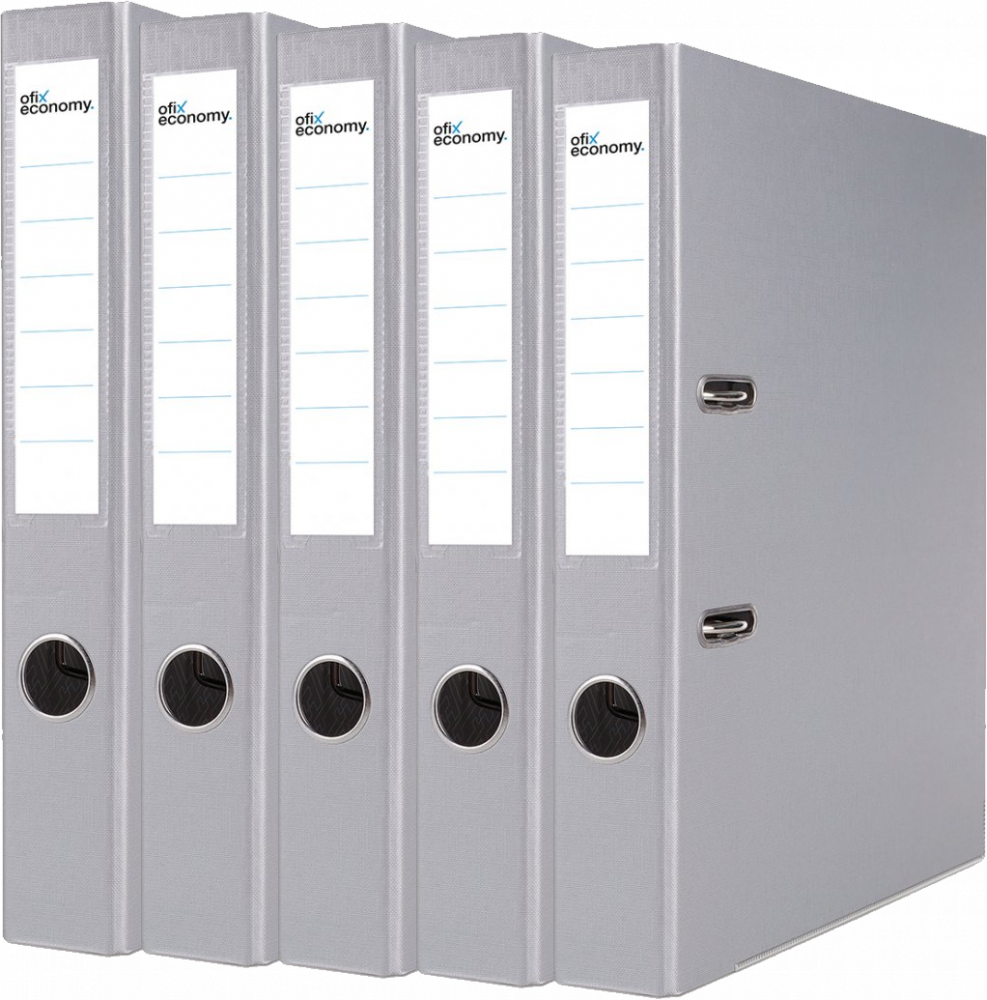 5x Segregator A4 Ofix Economy, z wyklejką, 50mm, do 350 kartek, szary