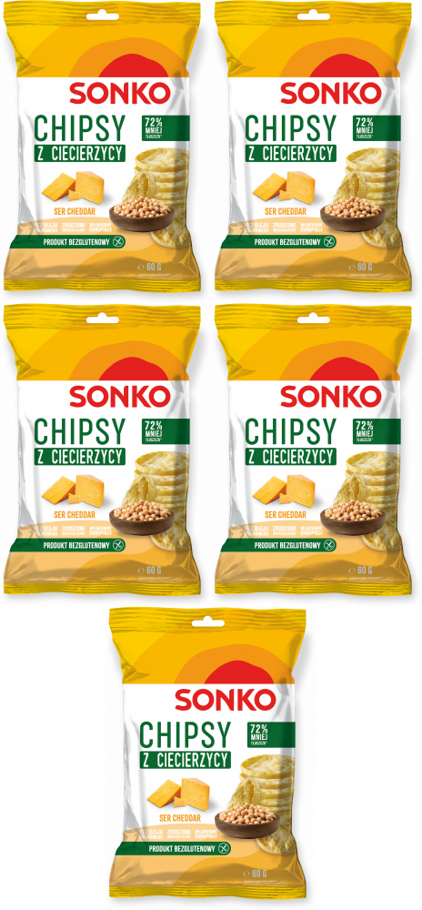 5x Chipsy z ciecierzycy Sonko, ser cheddar, 60g
