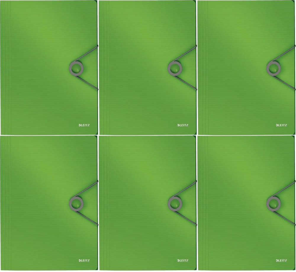 6x Teczka na dokumenty Leitz Solid, z gumką, A4, PP, 15mm, jasnozielony