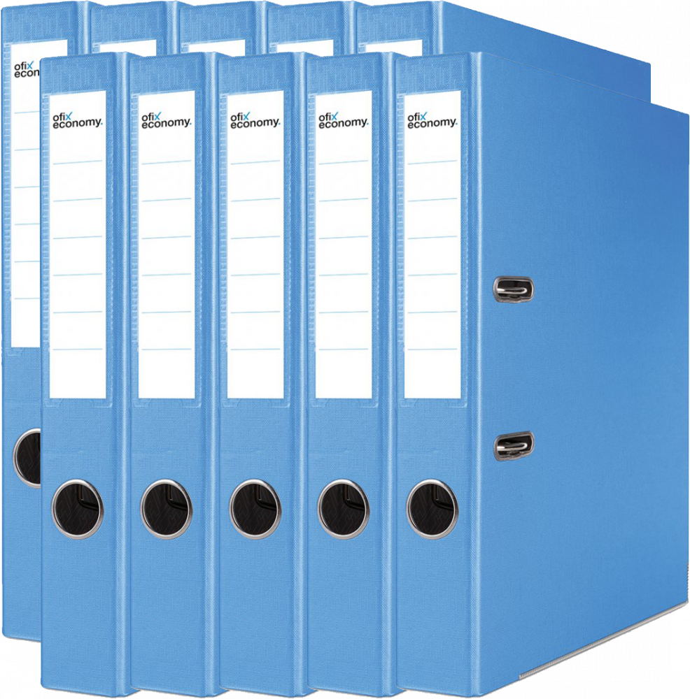 10x Segregator A4 Ofix Economy, z wyklejką, 50mm, do 350 kartek, jasnoniebieski