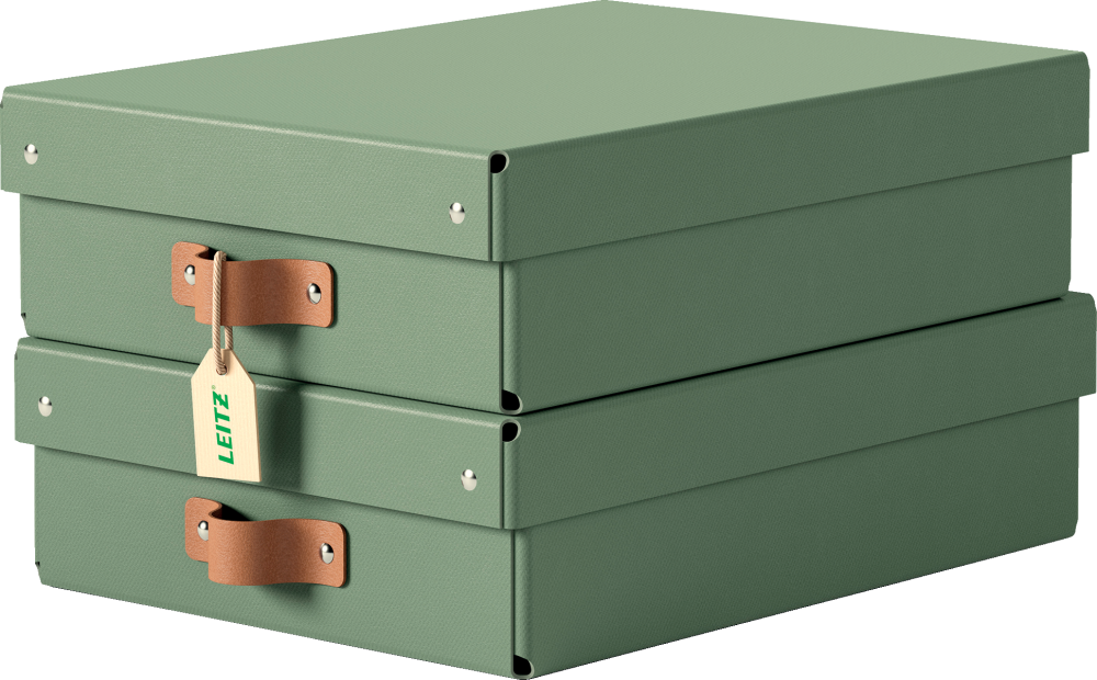 Pudełko do przechowywania Leitz Puro, średnie niskie, 8l, z tektury z recyklingu, 2 sztuki, zielony