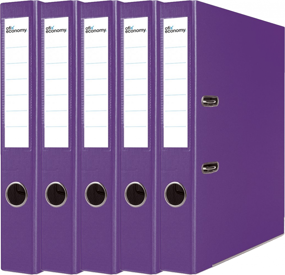 5x Segregator A4 Ofix Economy, 50mm, do 350 kartek, fioletowy