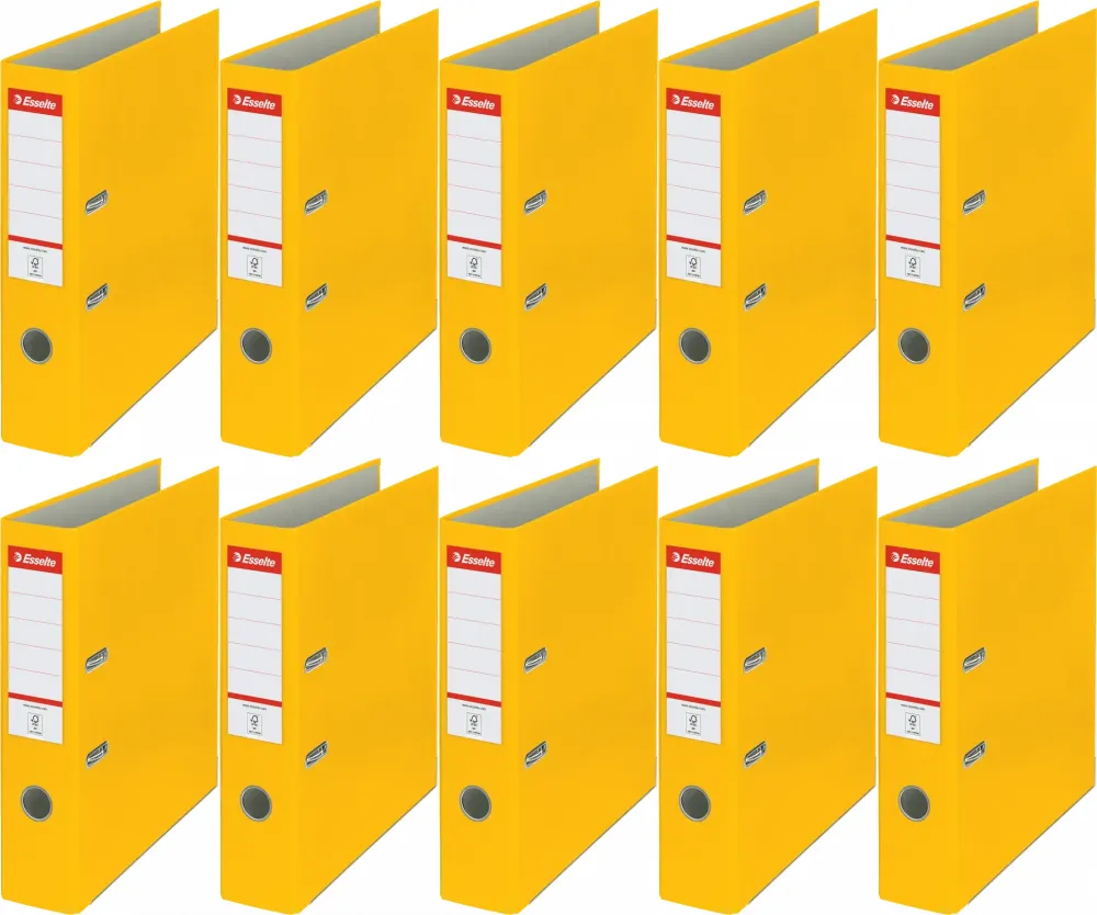 10x Segregator A4 Esselte, 75mm, do 500 kartek, ekonomiczny, żółty