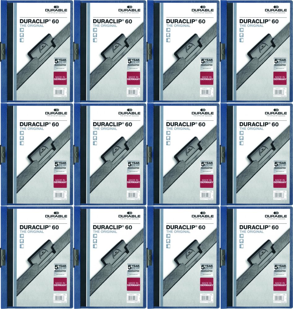 12x Skoroszyt plastikowy z klipsem Durable DuraClip, A4, do 60 kartek granatowy