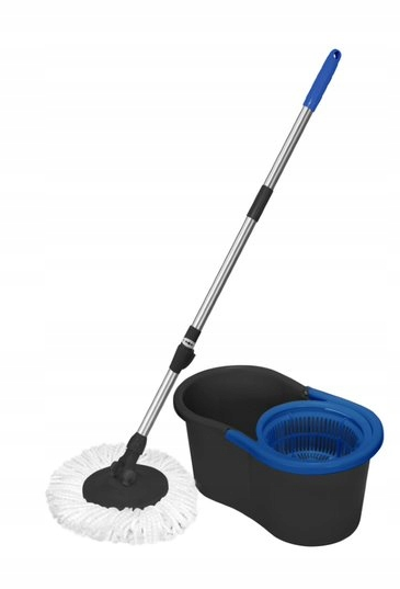 Zestaw Azur, wiadro+kij+uchwyt do mopa+mop obrotowy, czarno-niebieski