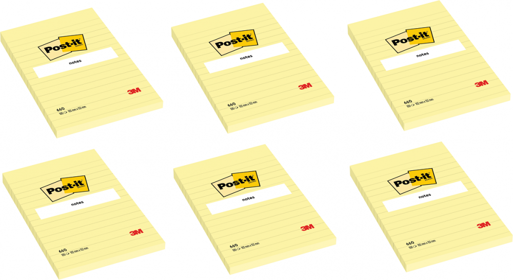 6x Karteczki samoprzylepne w linie Post-it, 102x152mm, 100 karteczek, żółty