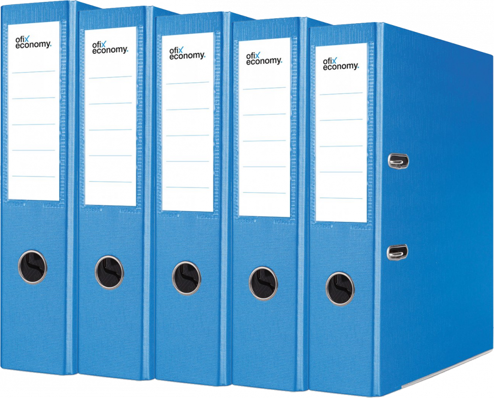 5x Segregator A4 Ofix Economy, z wyklejką, 75mm, do 500 kartek, niebieski