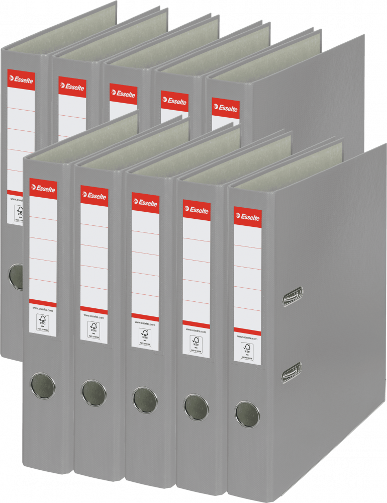 10x Segregator A4 Esselte, 50mm, do 350 kartek, ekonomiczny, szary